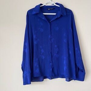 Zara Women's Vibrant Blue Button-Down Shirt